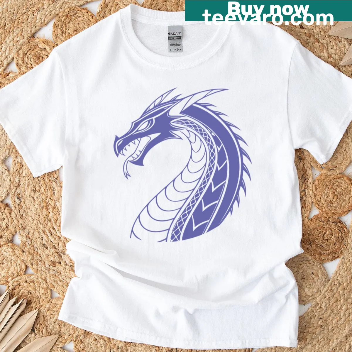 Illustrated amethyst wyrm graphic t-shirt — on a men's t-shirt