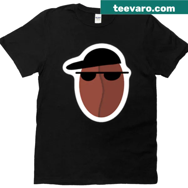 T-shirt featuring a humorous coffee bean graphic and text