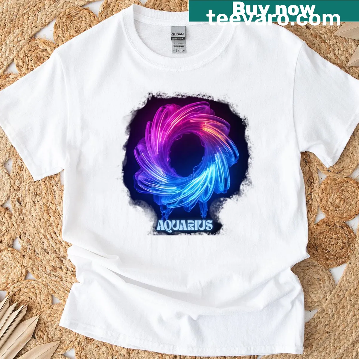 Minimalist Aquarius zodiac sign t-shirt with typography design. — on a men's t-shirt