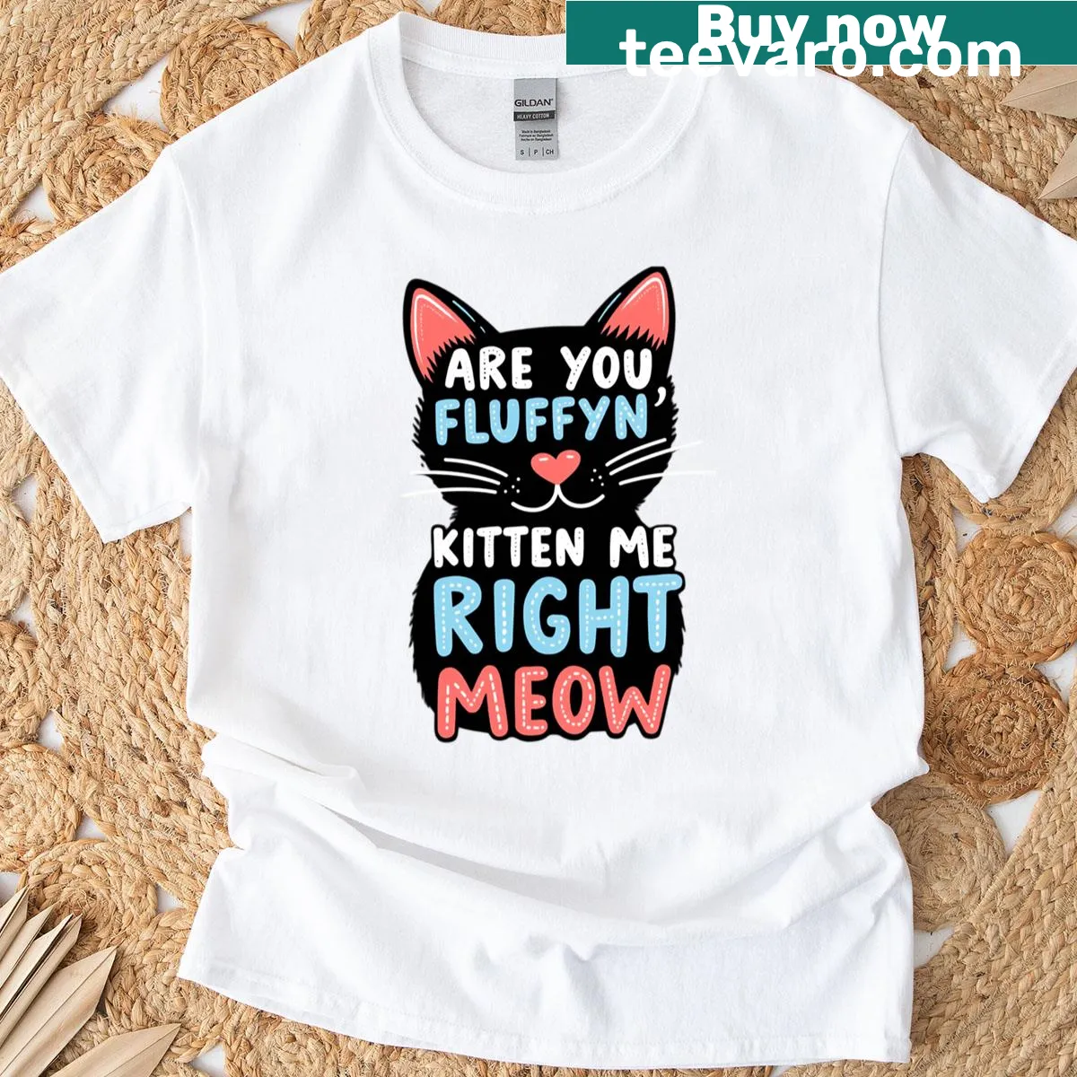 Funny cat pun t-shirt with playful typography — on a men's t-shirt