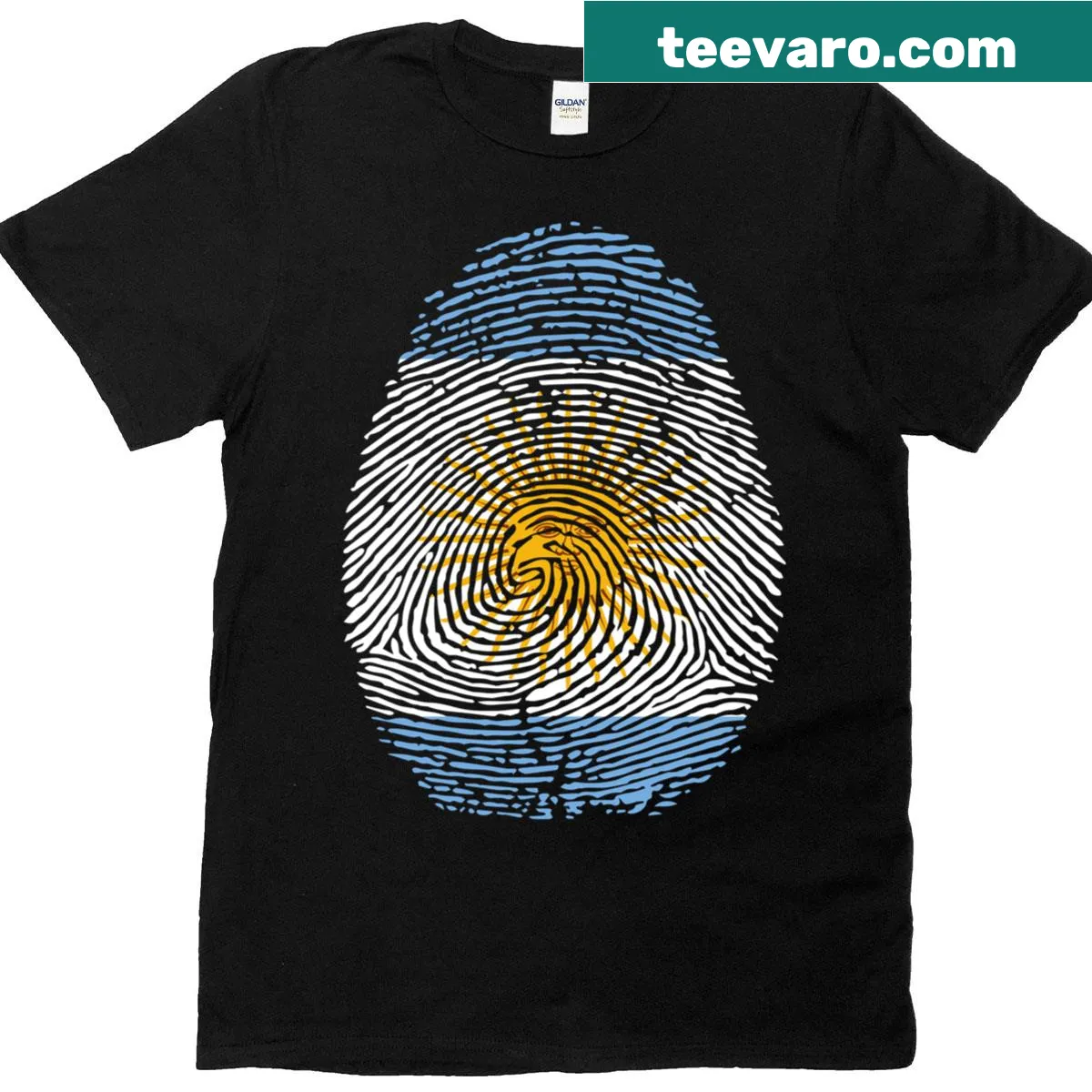 T-shirt featuring an Argentinian flag fingerprint design — on a men's t-shirt