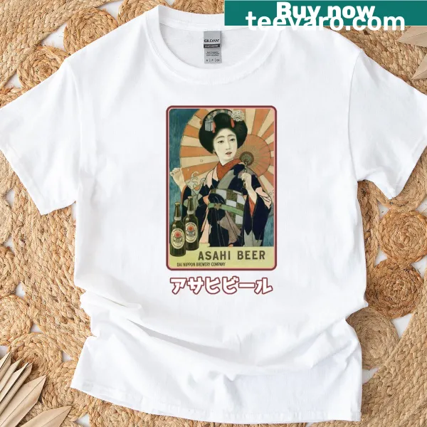 Retro Asahi beer graphic on a stylish T-shirt