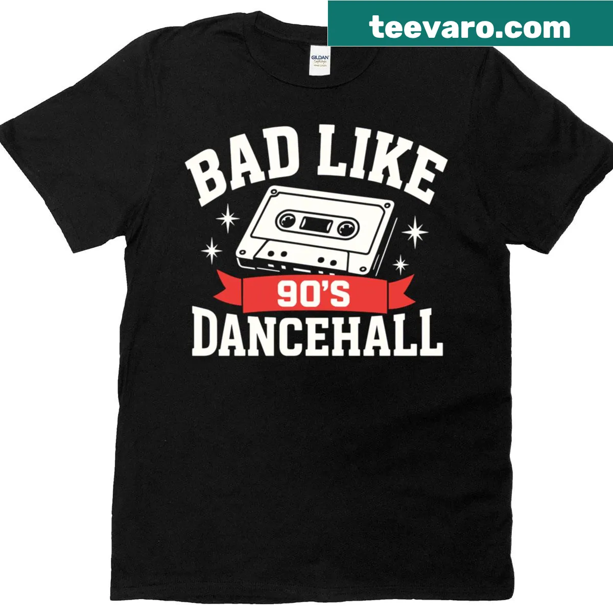Vintage-style T-shirt featuring a retro turntable and 90s dancehall theme. — on a men's t-shirt