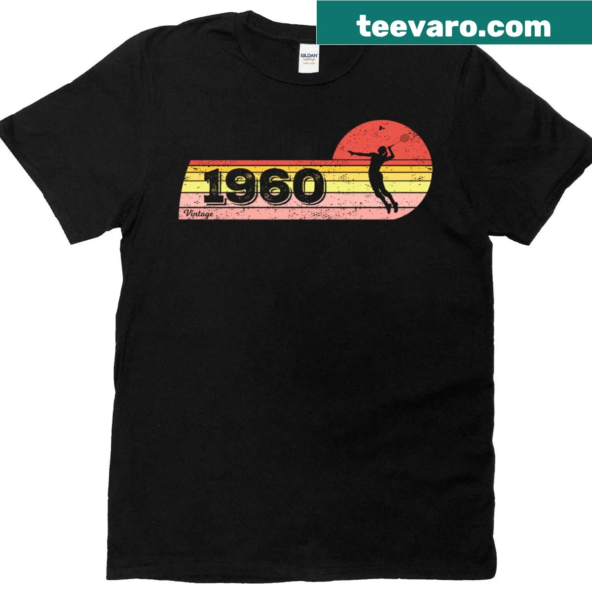 Vintage badminton T-shirt for women born in 1960 — on a men's t-shirt