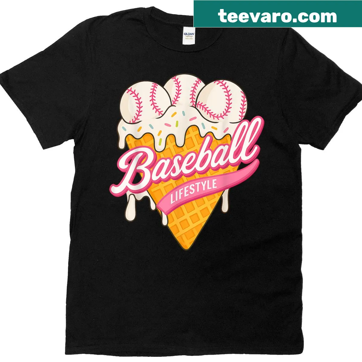 Ice cream drip baseball lifestyle t-shirt with home plate graphic — on a men's t-shirt
