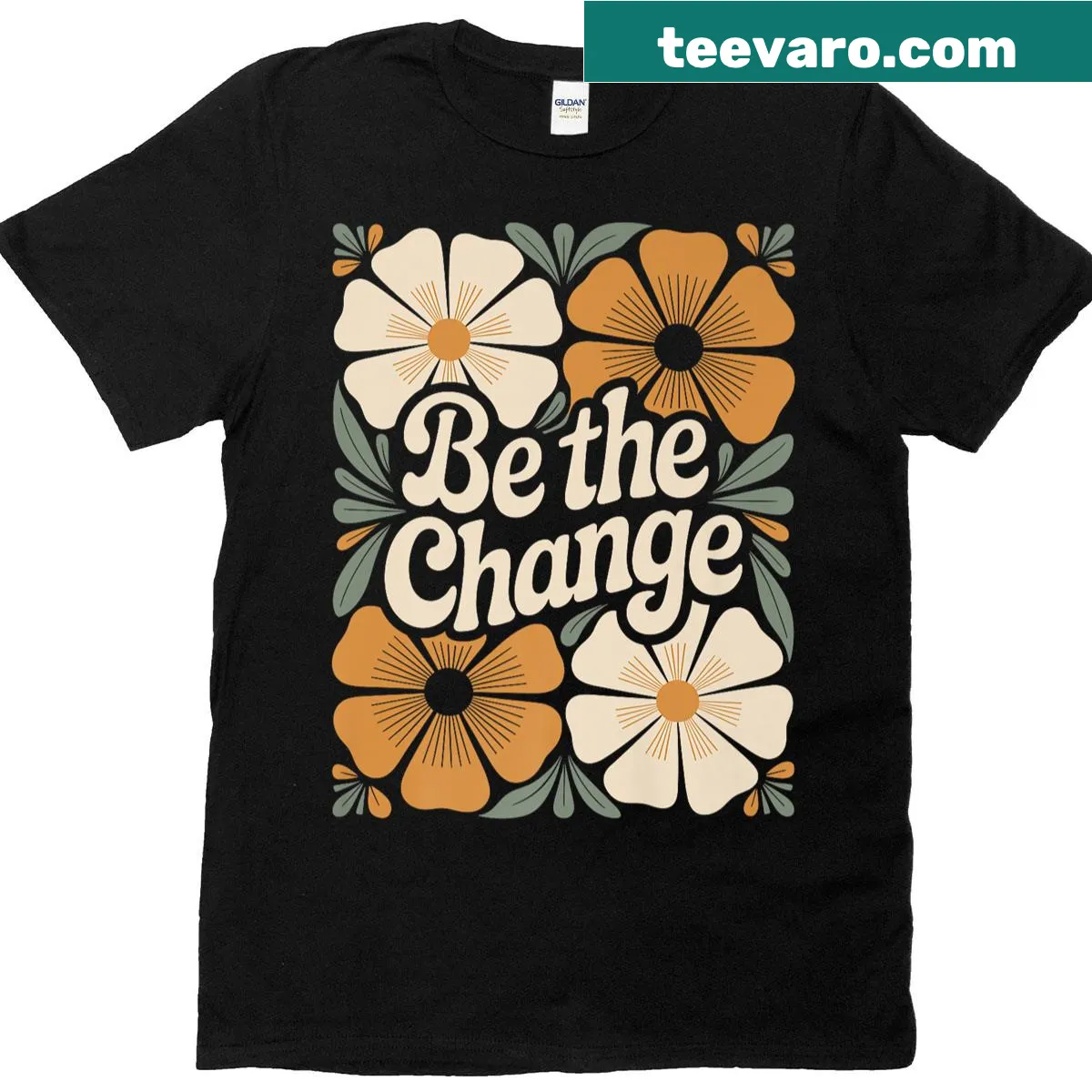 Vintage-inspired t-shirt with floral designs and motivational text — on a men's t-shirt