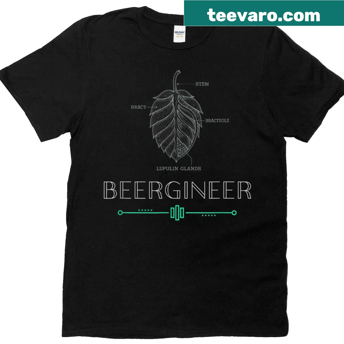 Whimsical mechanical hop schematic graphic on a vintage-style t-shirt — on a men's t-shirt