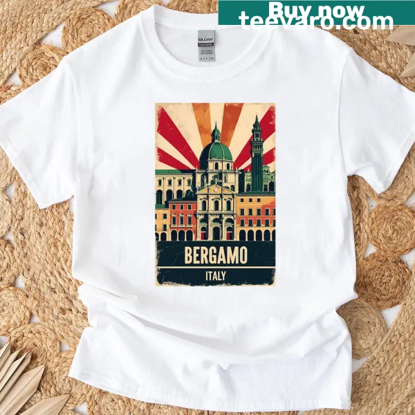 Vintage travel design inspired by Bergamo, Italy on T-shirt