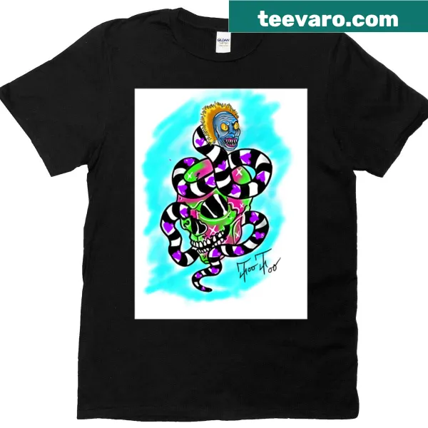 Skull T-shirt featuring a bettleworm weaving through the eye sockets.