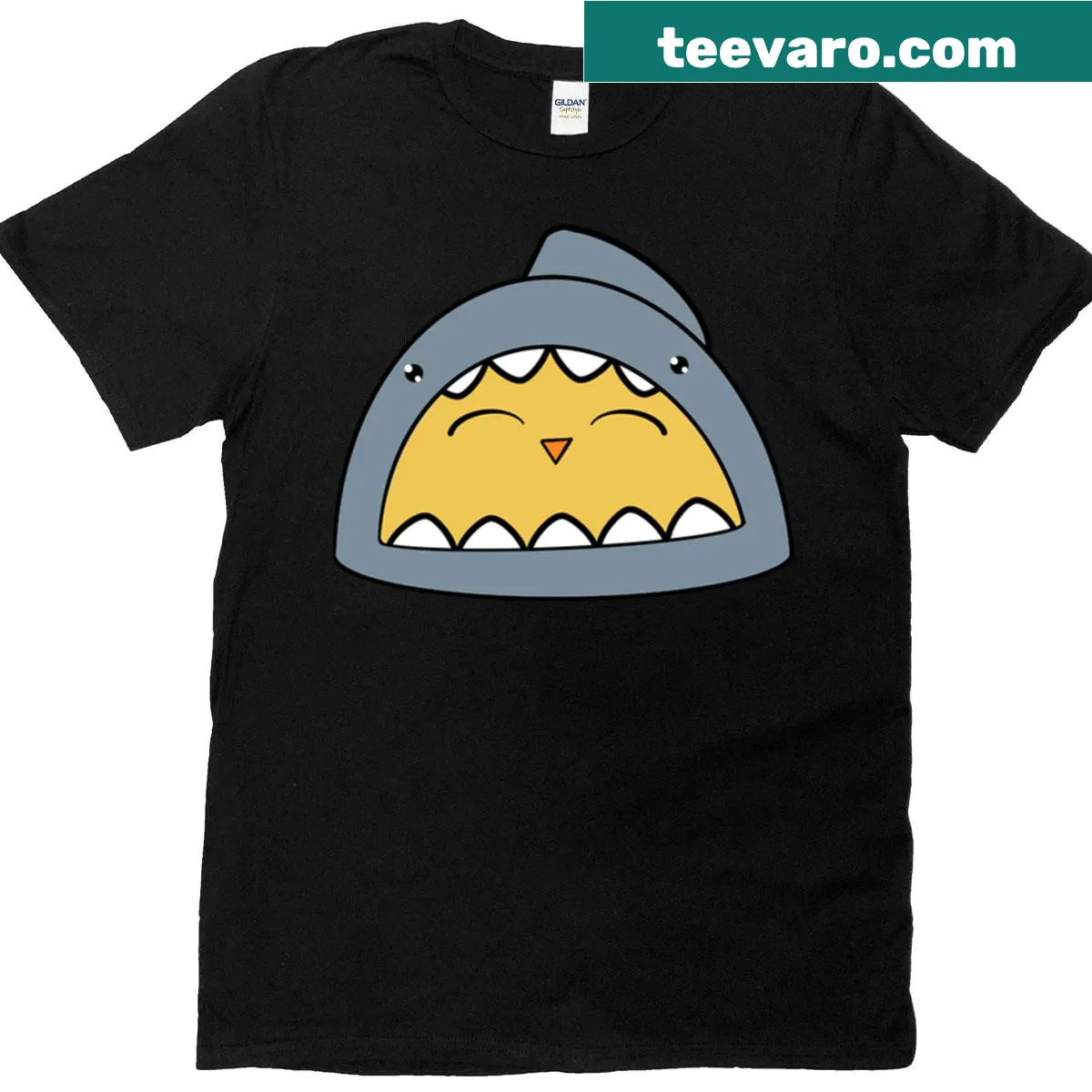 Cartoon birb shark graphic on a T-shirt — on a men's t-shirt