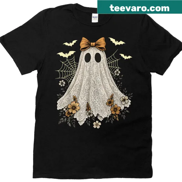 Vintage floral T-shirt featuring a cute lace ghost design for Halloween