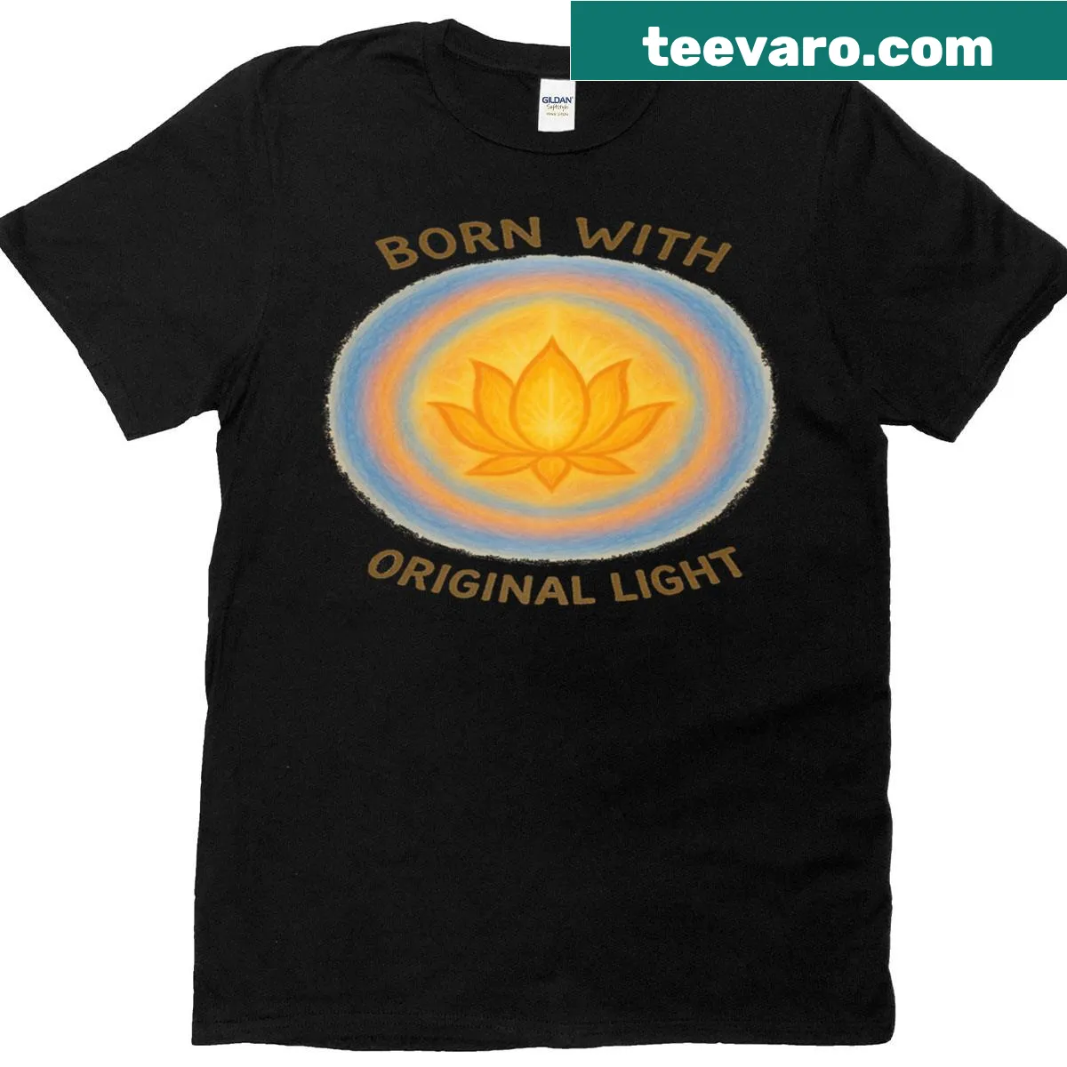 Inspirational typography t-shirt with 'Born With Original Light' text — on a men's t-shirt