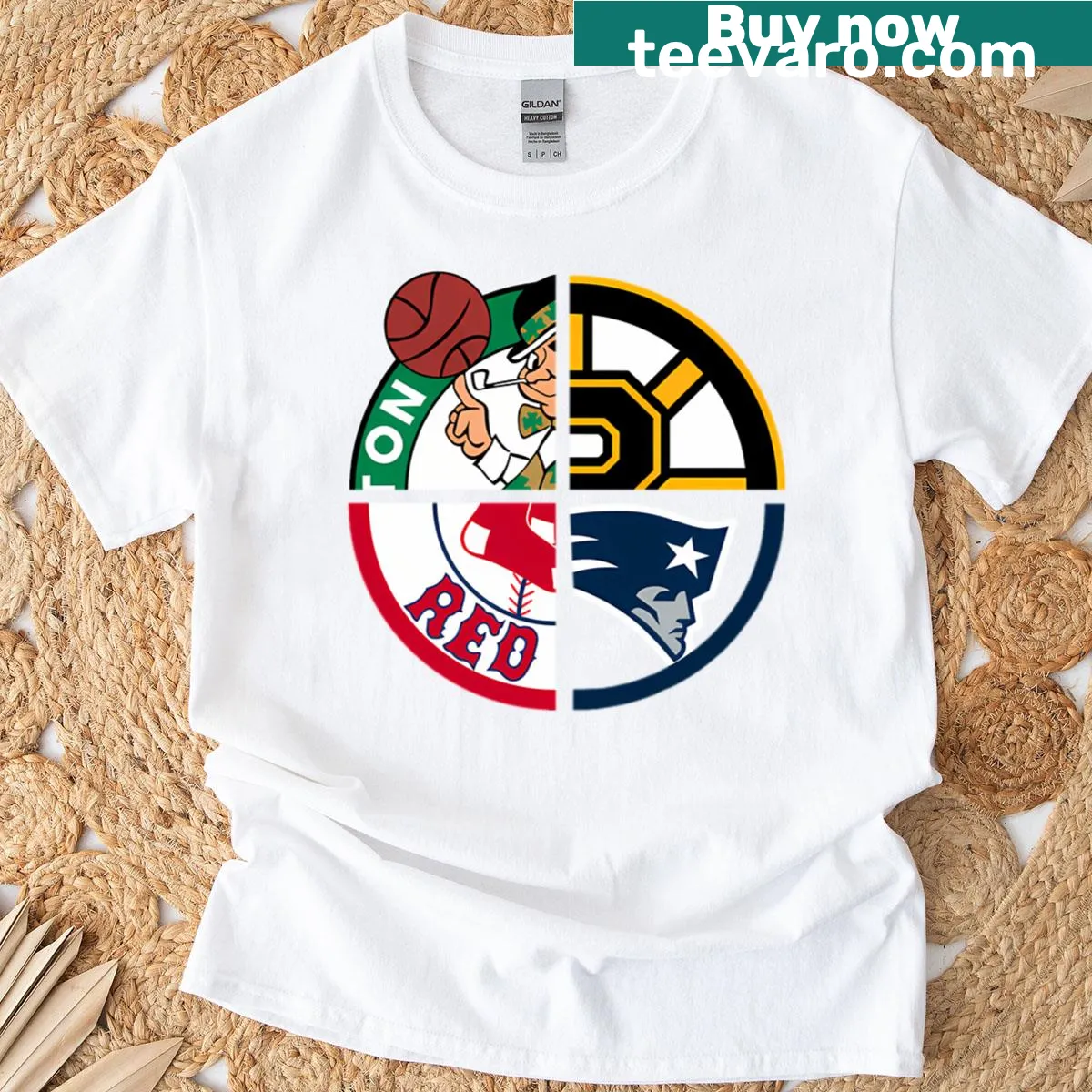 Boston sports themed t-shirt featuring iconic team symbols — on a men's t-shirt