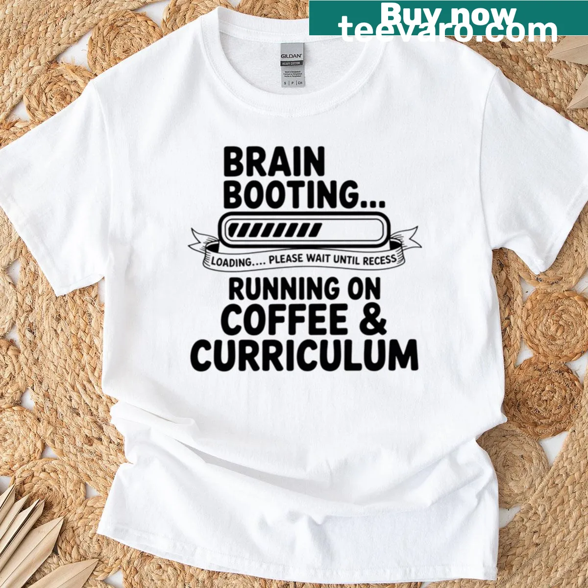 Teacher t-shirt with 'Brain Booting' coffee design — on a men's t-shirt