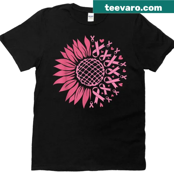 T-shirt featuring pink ribbon and sunflower for awareness