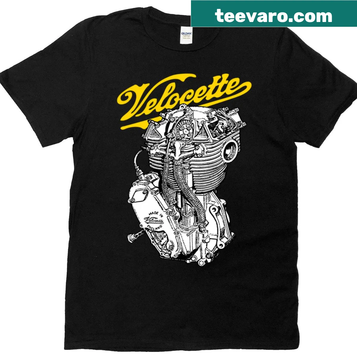 Illustration of a Velocette Ktt350 motorcycle engine on a T-shirt — on a men's t-shirt