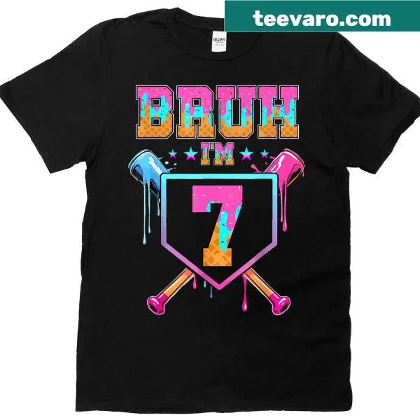 Cartoon birthday shirt with baseball and ice cream graphic for 7-year-olds