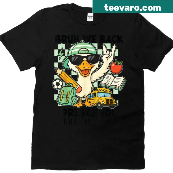 Playful 'Bruh We Back' graphic for kids on a T-shirt