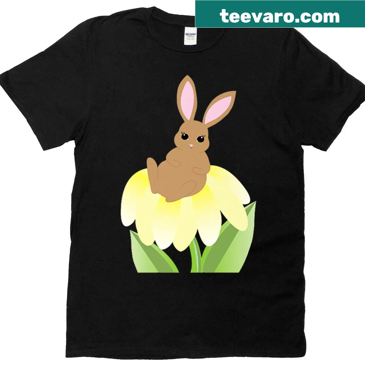 Cute bunny design surrounded by flowers on a premium T-shirt — on a men's t-shirt
