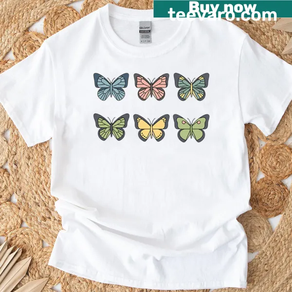 Vintage butterfly graphic on a whimsical nature-themed t-shirt