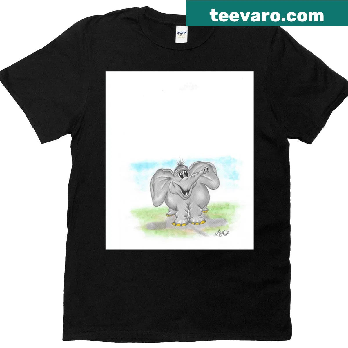Happy baby elephant cartoon T-shirt for kids — on a men's t-shirt