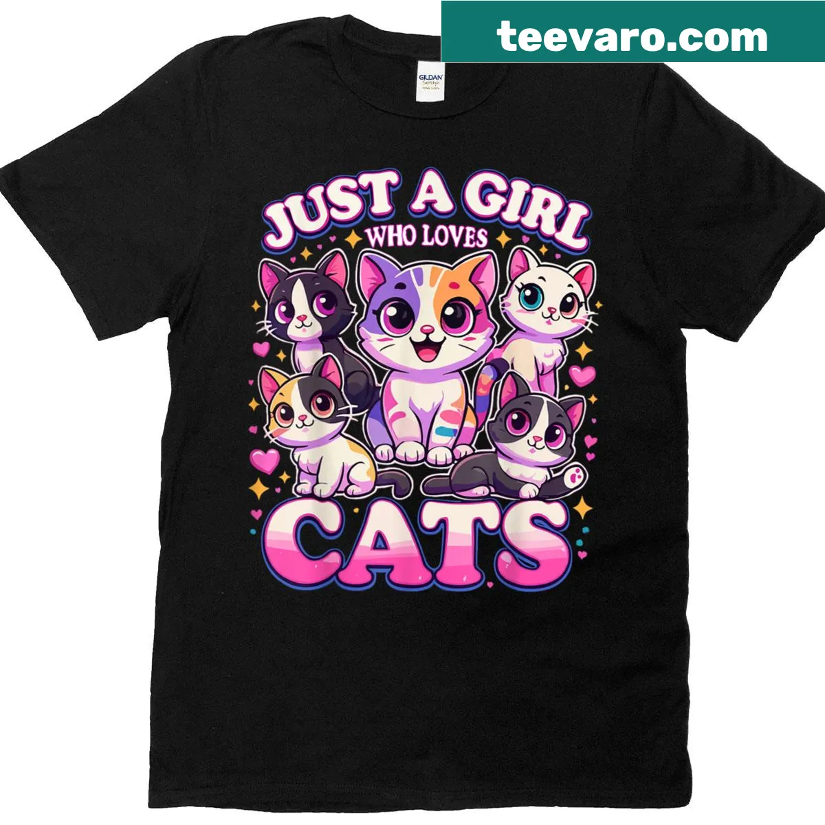 Cute t-shirt with 'Just A Girl Who Loves Cats' text — on a men's t-shirt