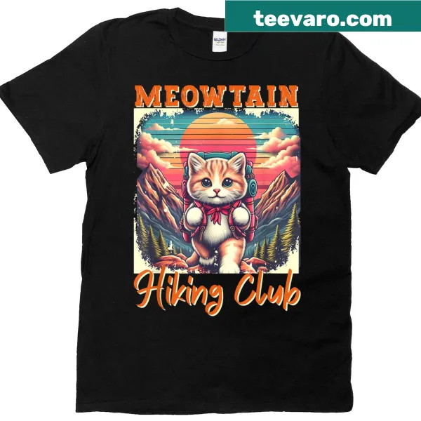 Vintage hiking T-shirt with cat graphic and club text