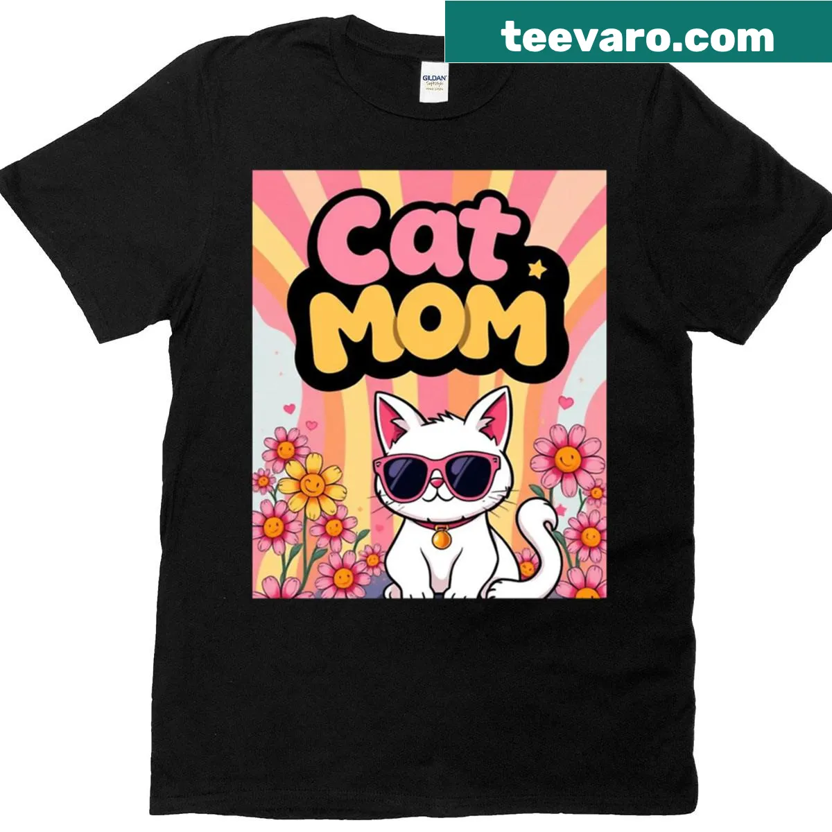 Retro groovy design for cat lovers on a T-shirt — on a men's t-shirt