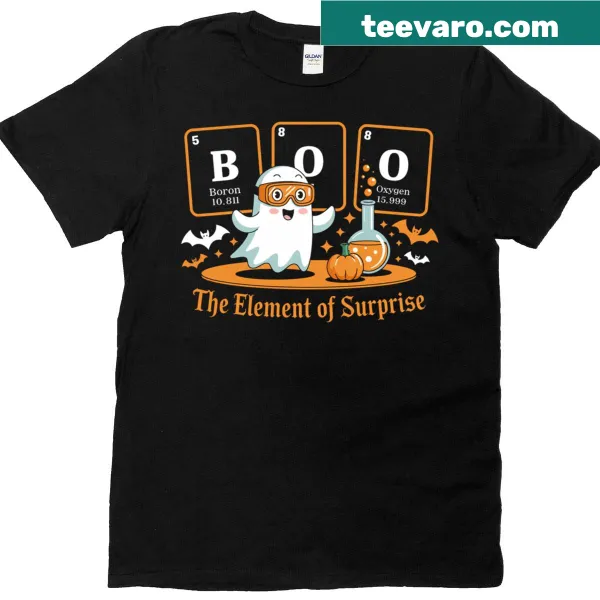 Cute Halloween-themed Chemistry Boo design on a T-shirt