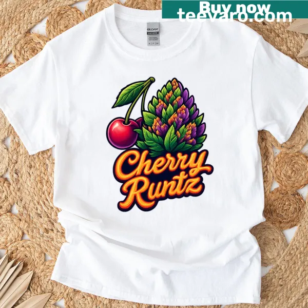 Vintage distressed Cherry Runtz t-shirt with playful cannabis graphics