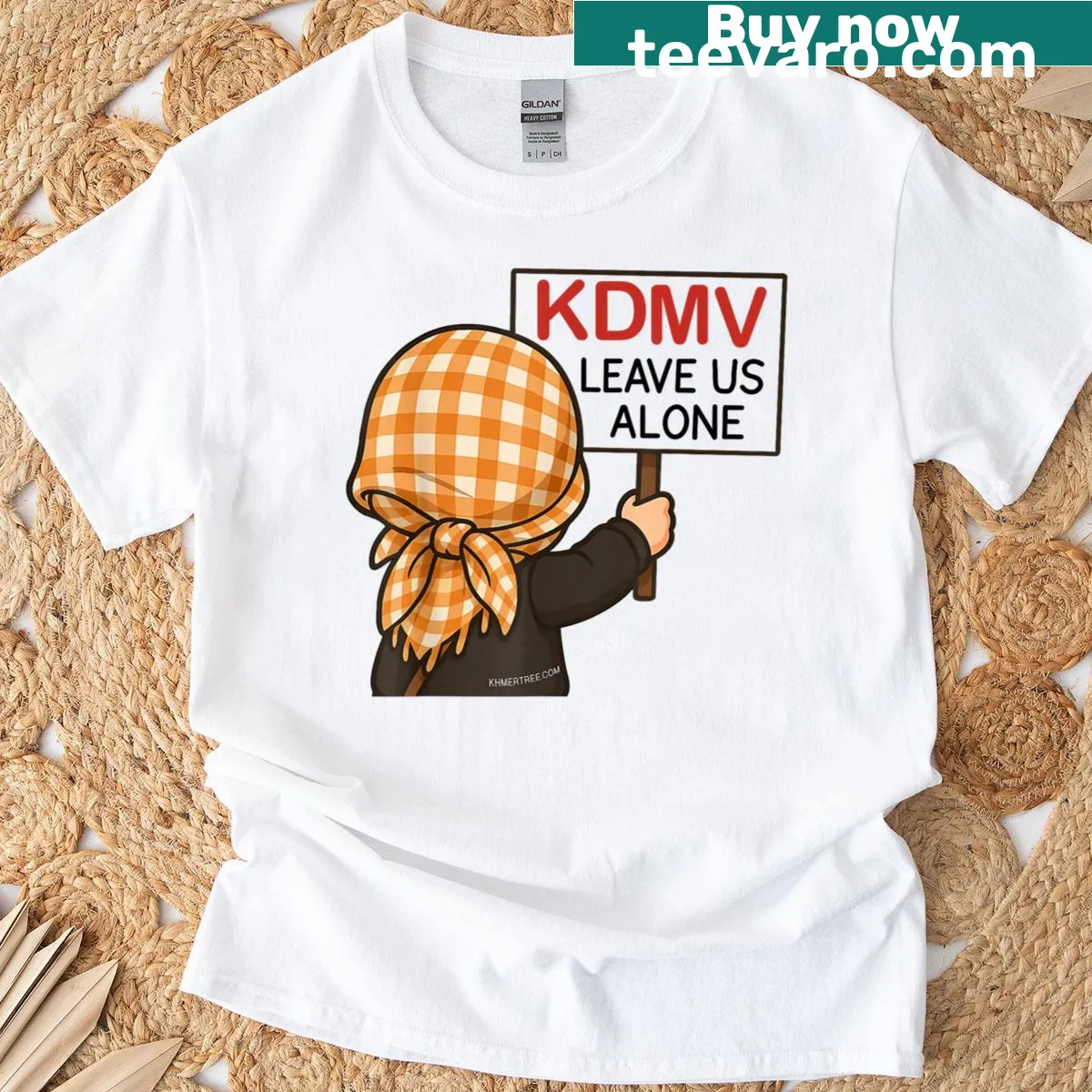 Chibi-style design promoting peace on a Khmer t-shirt — on a men's t-shirt