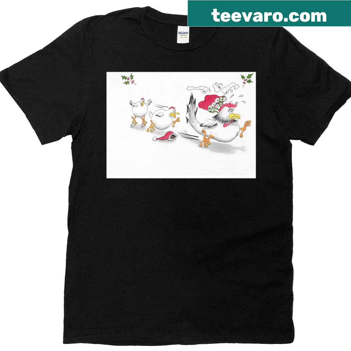 Cartoon rooster with Santa bag of loo rolls on a T-shirt — on a men's t-shirt