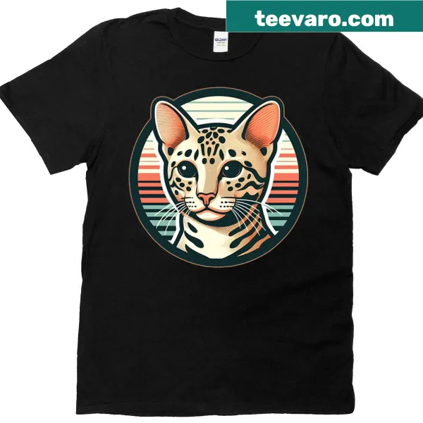 Ocicat illustration within a retro circle design