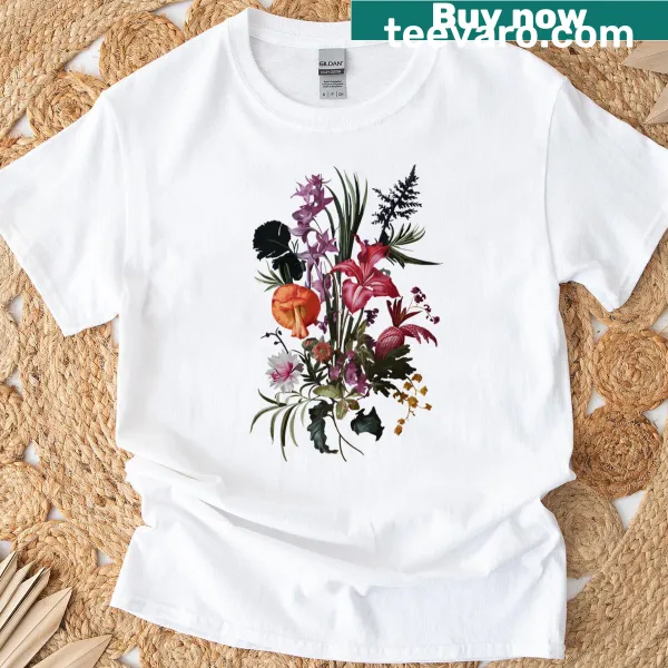 Vintage botanical t-shirt with intricate plant illustrations
