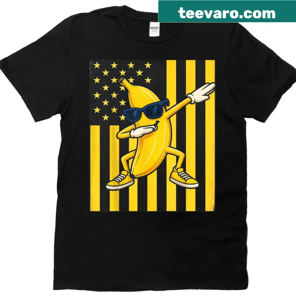 Vintage-style dabbing banana with American flag on a T-shirt