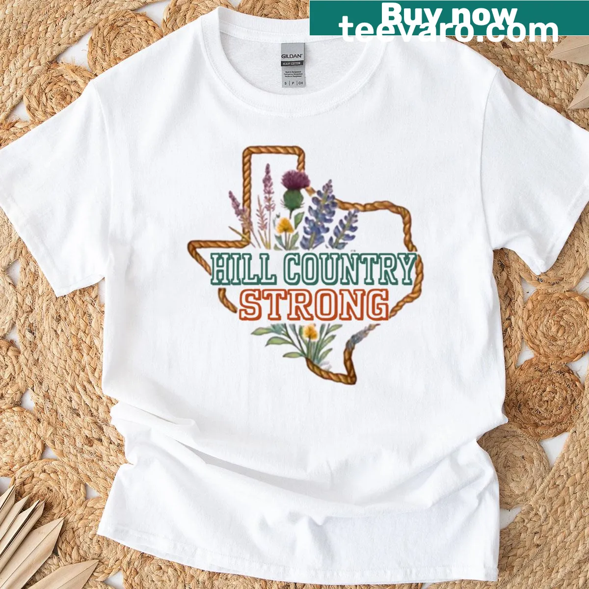 Vintage Texas wildflower graphic on T-shirt — on a men's t-shirt