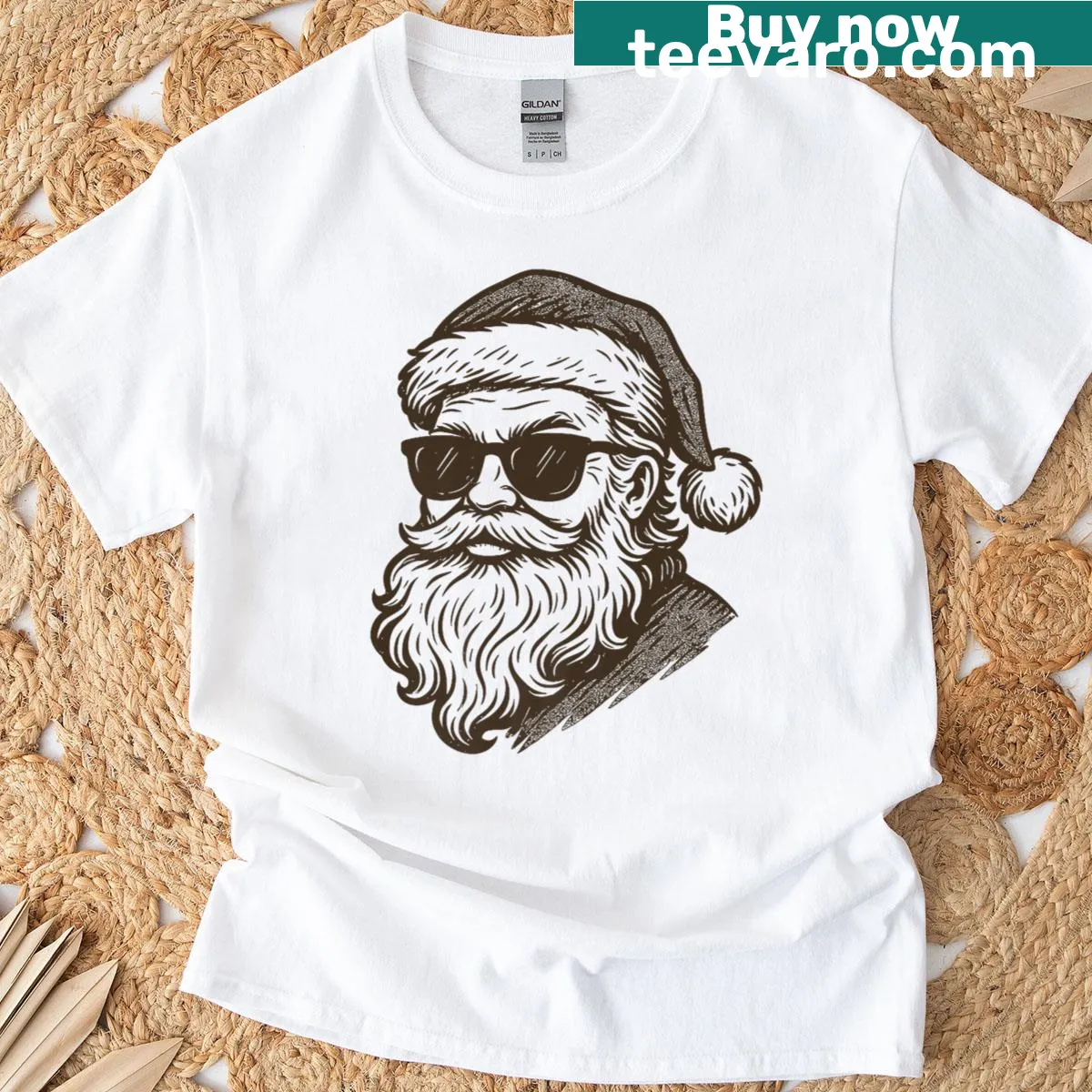 Vintage Santa Claus wearing glasses graphic on a T-shirt — on a men's t-shirt