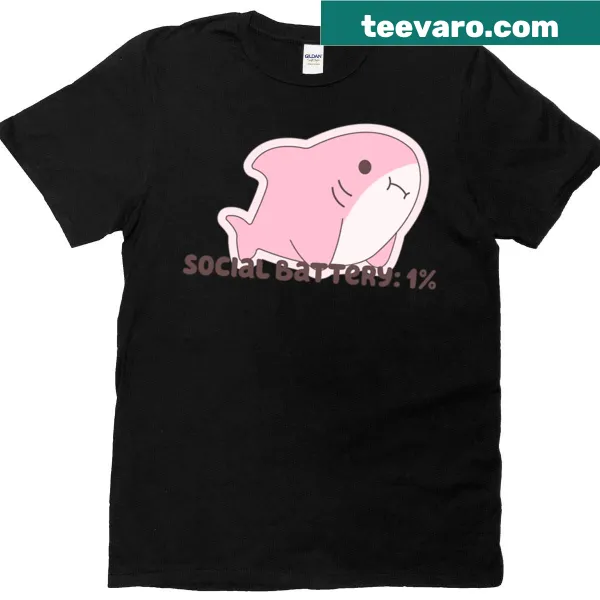 Cute tired shark t-shirt with playful battery graphic