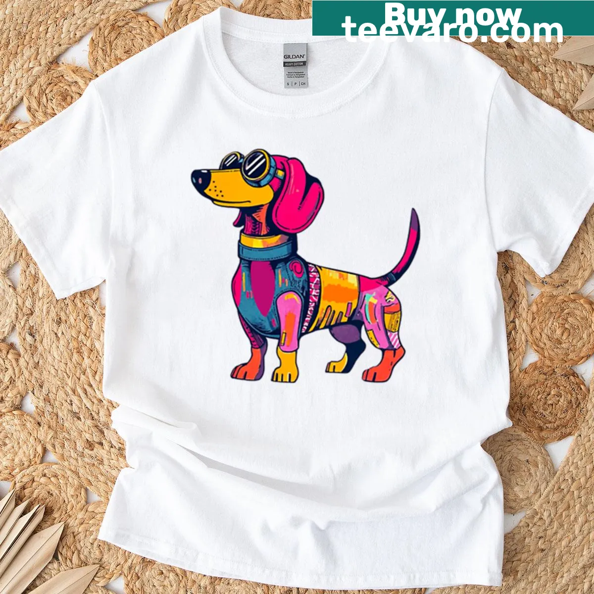 Illustration of a dachshund in space on T-shirt — on a men's t-shirt