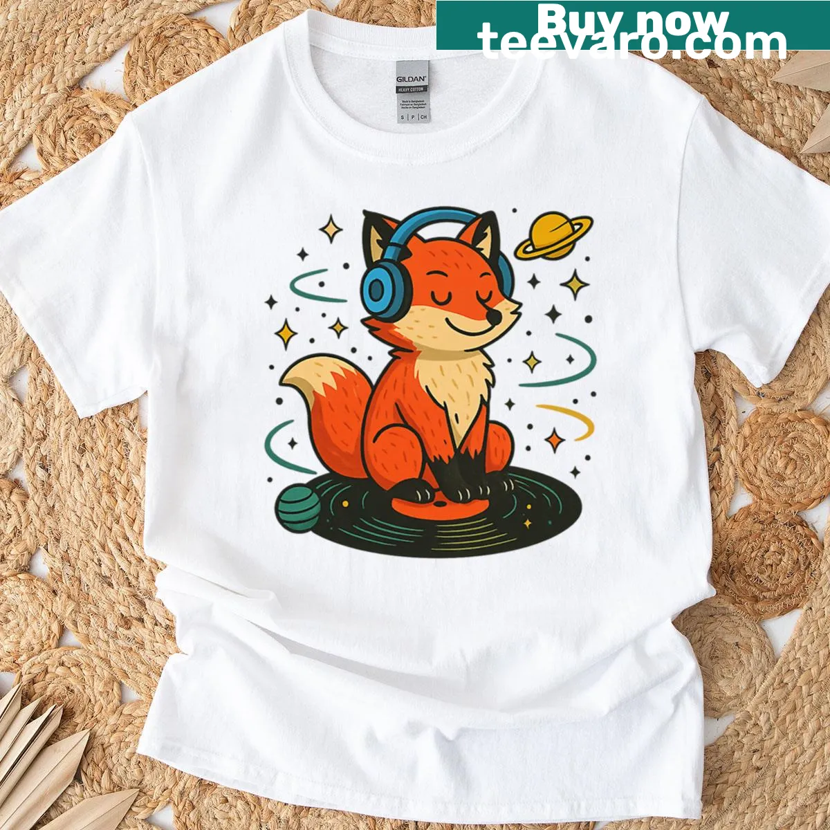 Illustration of a fox with cosmic themes on a t-shirt. — on a men's t-shirt