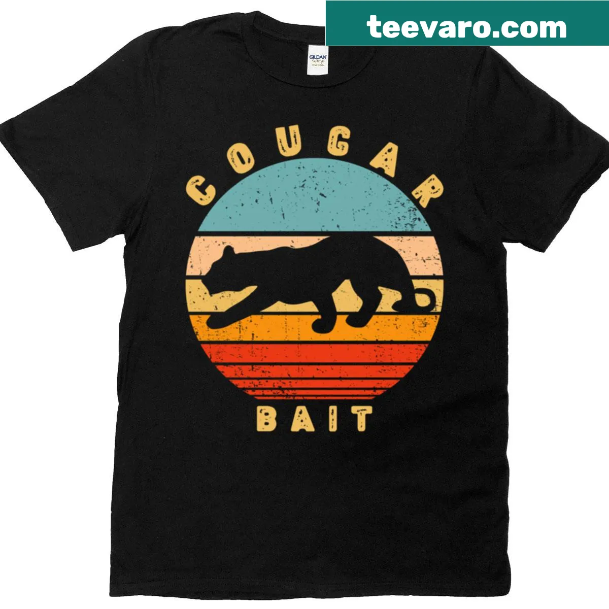 Vintage distressed T-shirt with 'Cougar Bait' graphic — on a men's t-shirt