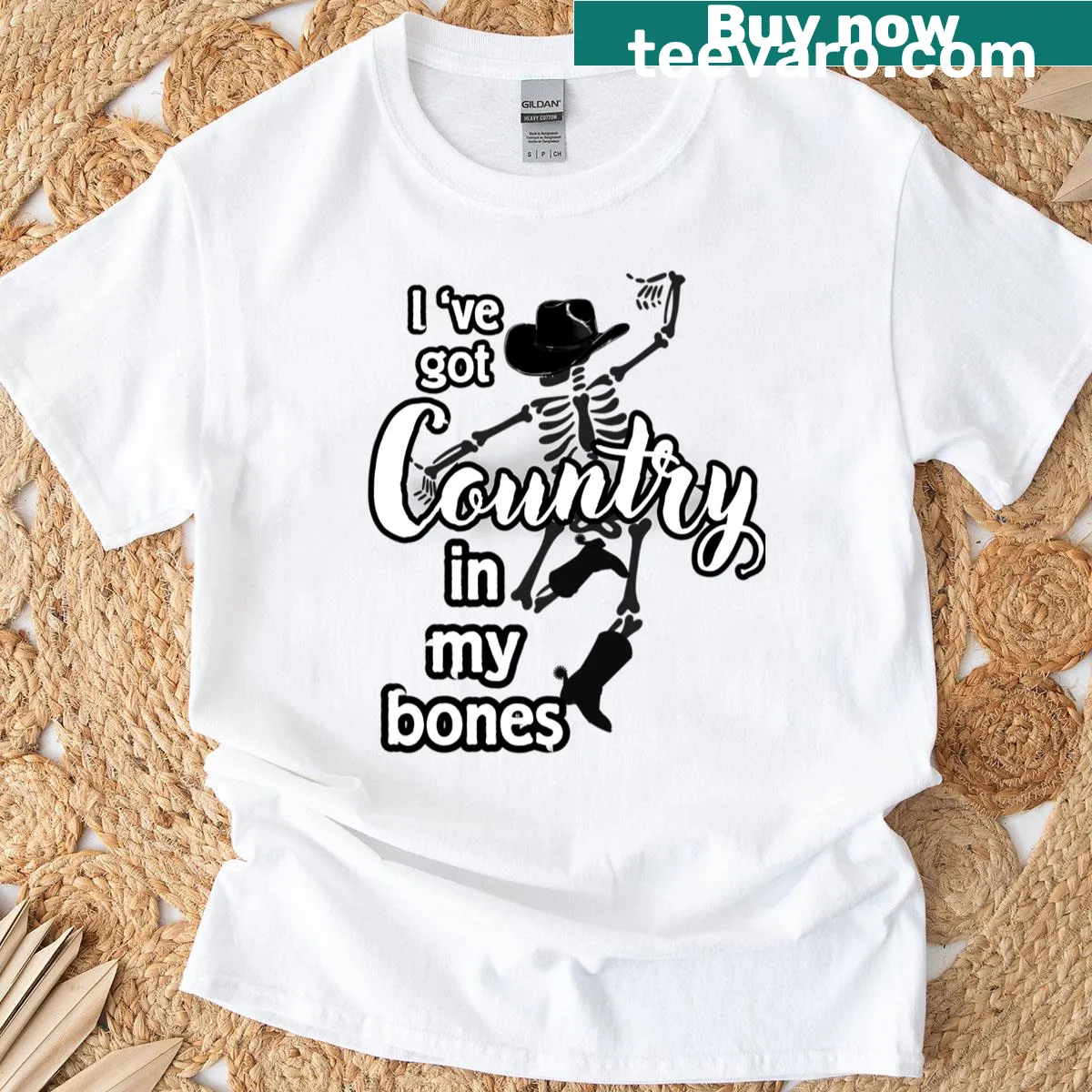 T-shirt with the phrase 'Country In My Bones' printed — on a men's t-shirt