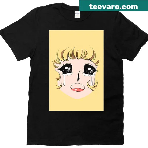 Anime girl face T-shirt with sparkling eyes and tears illustration