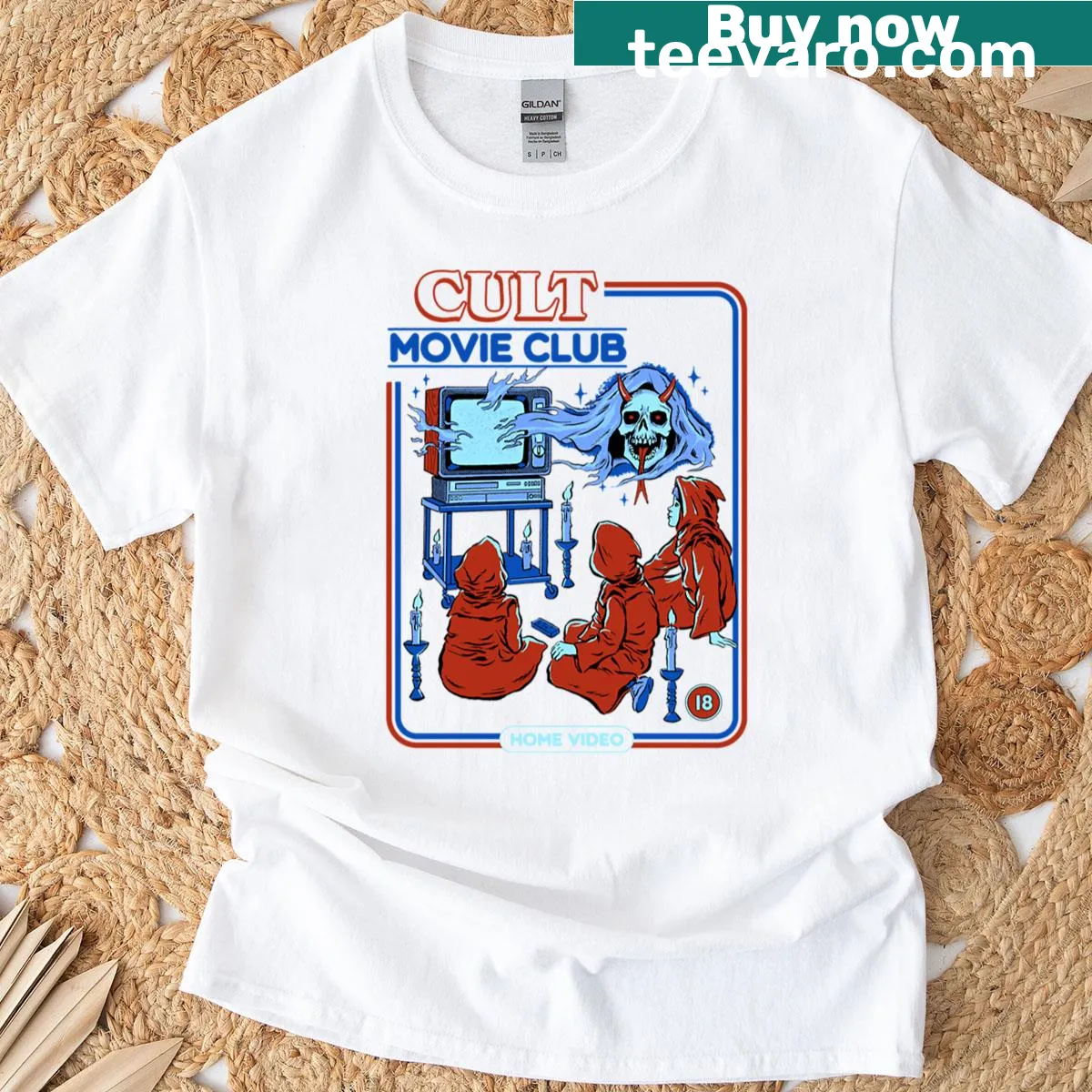 Vintage-style T-shirt featuring 'Cult Movie Club' text. — on a men's t-shirt
