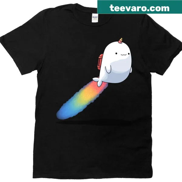 Chibi narwhal and unicorn design on Rainbow T-shirt