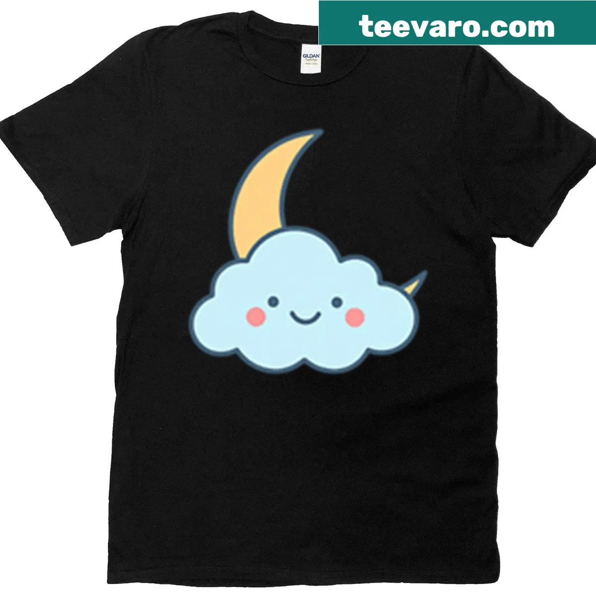 Kawaii design T-shirt featuring a cute cloud and moon — on a men's t-shirt