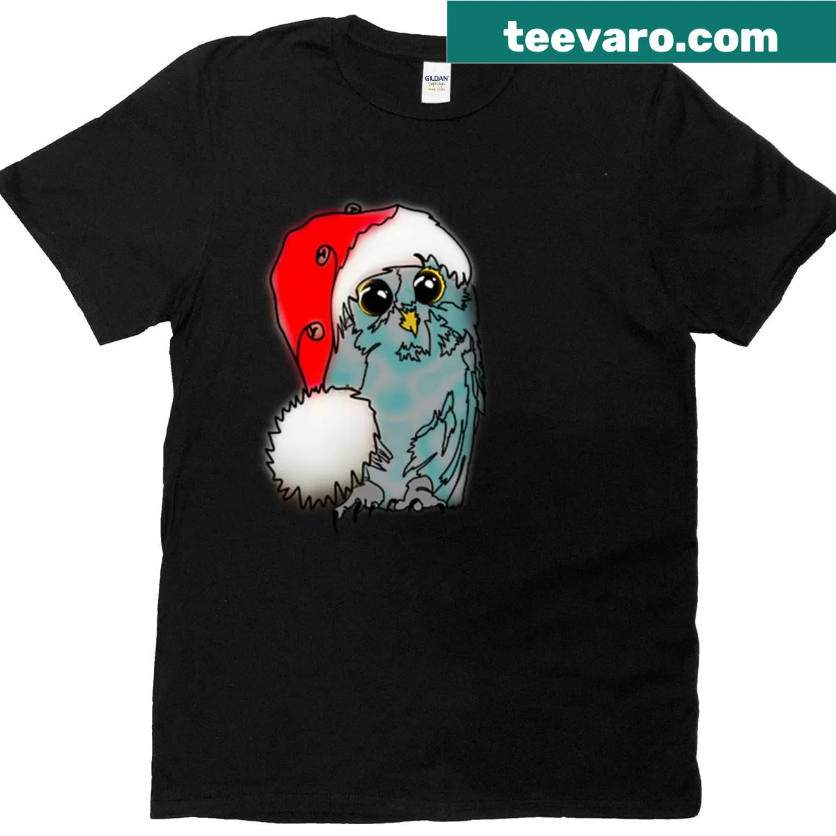 Cute owl T-shirt with Santa hat illustration — on a men's t-shirt