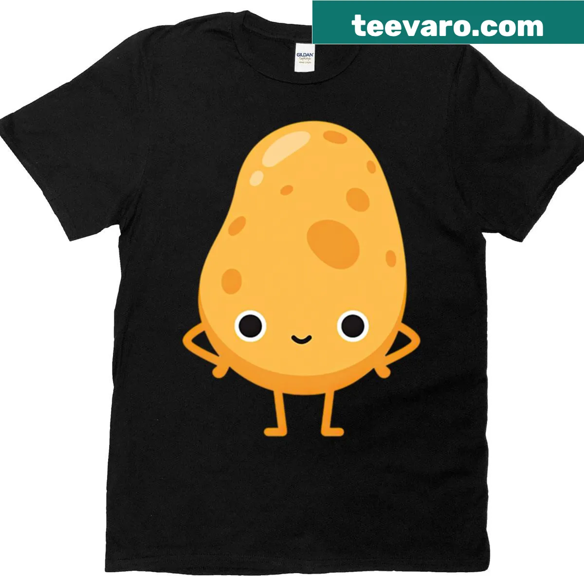 Illustration of a cute smiling potato character on T-shirt — on a men's t-shirt