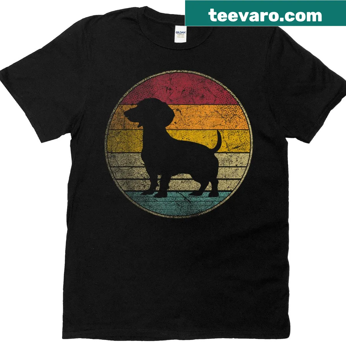 Vintage style dachshund graphic t-shirt — on a men's t-shirt