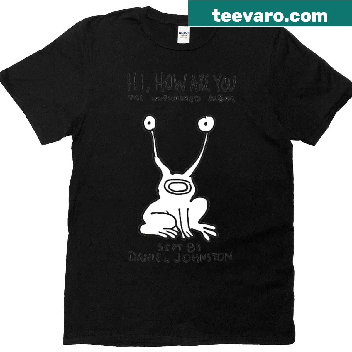 Daniel Johnston album inspired t-shirt with whimsical design — on a men's t-shirt